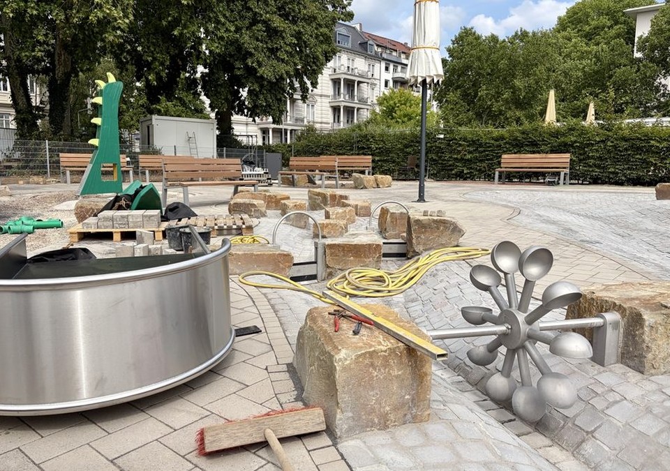 Wasserspielplatz in den Reisinger-Anlagen steht vor Abschluss und soll im August öffnen